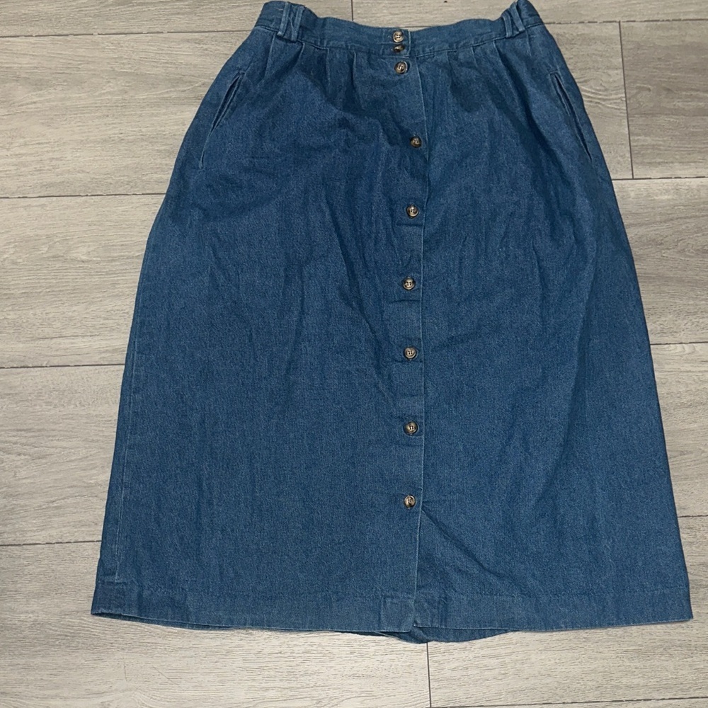 Vintage L.L. bean Classic Blue Denim Button-Front Women's Skirt